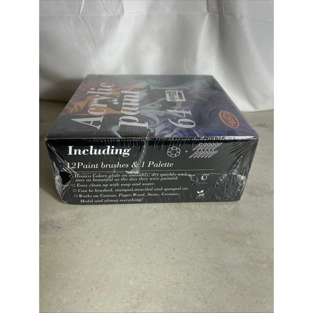 HissiCo Acrylic Paint 64 Colors 2 fl oz Each With 12 Brushes And 1 Palette